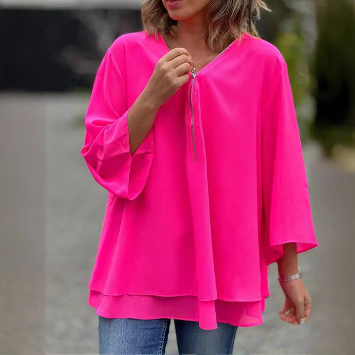 Lune London | Chiffon Zipper Top with V-Neck