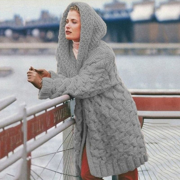 Lune London | Knitted cardigan - Long model - Cable knit with hood - Open front