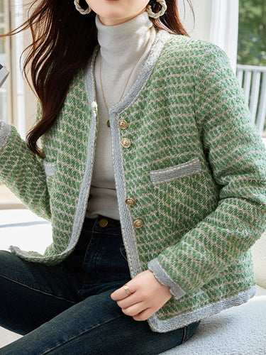 Amarae | Classic Crew Neck Yarn Button Tweed Jacket
