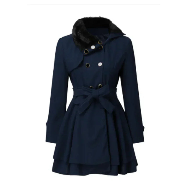 Lune London | Coat Wool Blend Flattering A-Line Faux Fur Collar Belt
