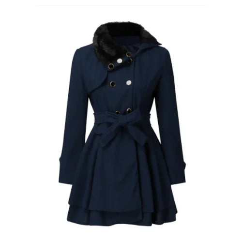 Amarae | Coat - A-Line cut - Waist belt - Faux fur collar - Double button closure