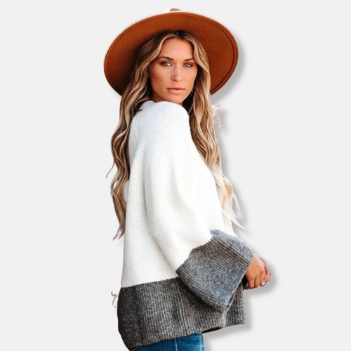 Amarae | Relaxed Fit Pullover Sweater - Color Block Crewneck Pullover