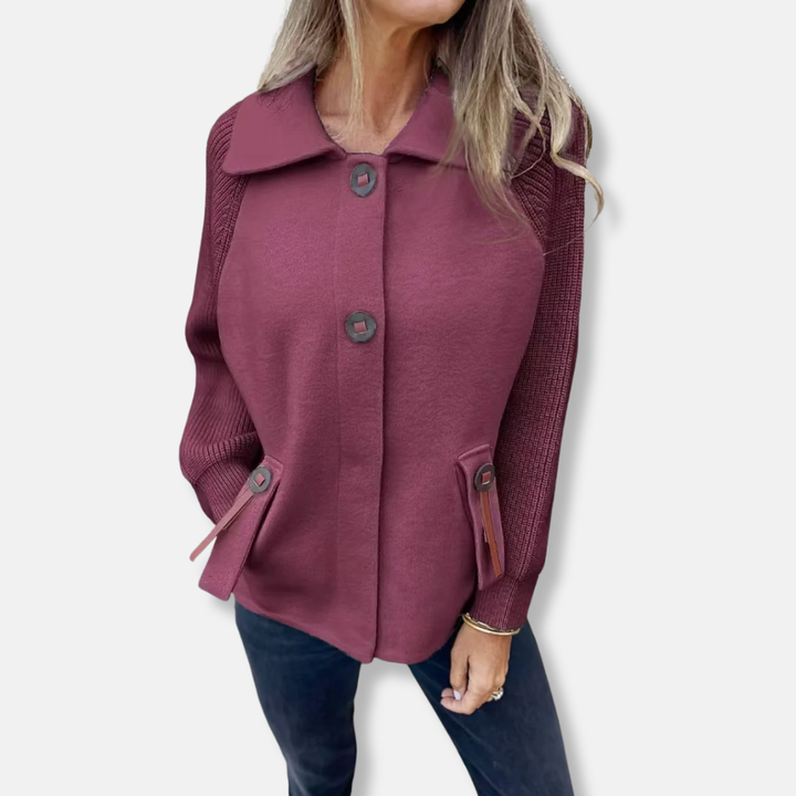 Amarae | Jacket - Casual Cut - Knitted Sleeves - With Lapel - Button Closure