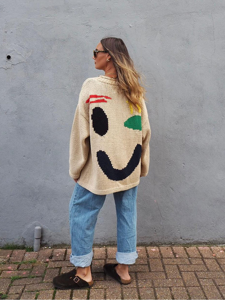Lune London | Knitted artist style sweater - Casual sweater with abstract face pattern