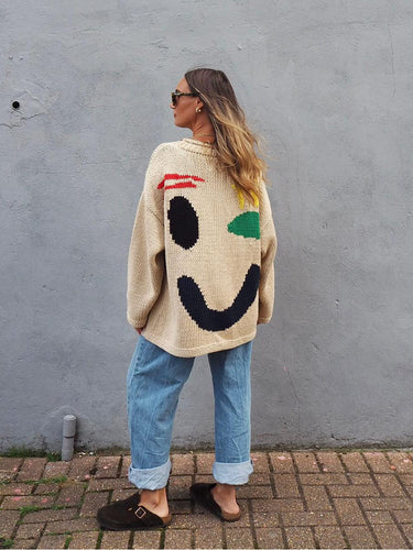 Amarae | Knitted artist style sweater - Casual sweater with abstract face pattern