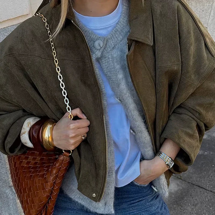 Amarae | Oversized Jacket - Soft Suede Lining - Fully Lined - Khaki