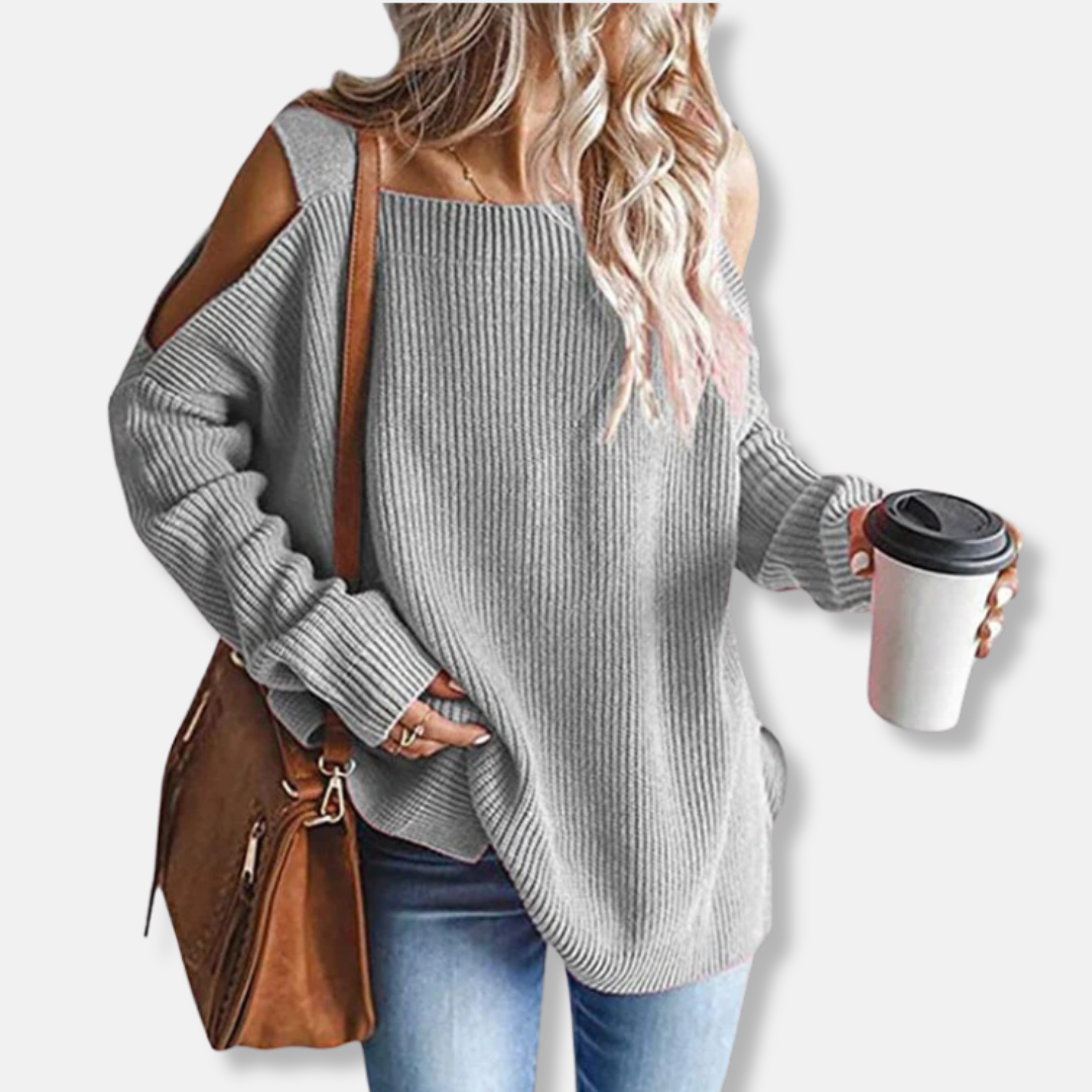 Amarae | Sweatshirt - Open Shoulder Knit - Loose Fit - Structured Fabric