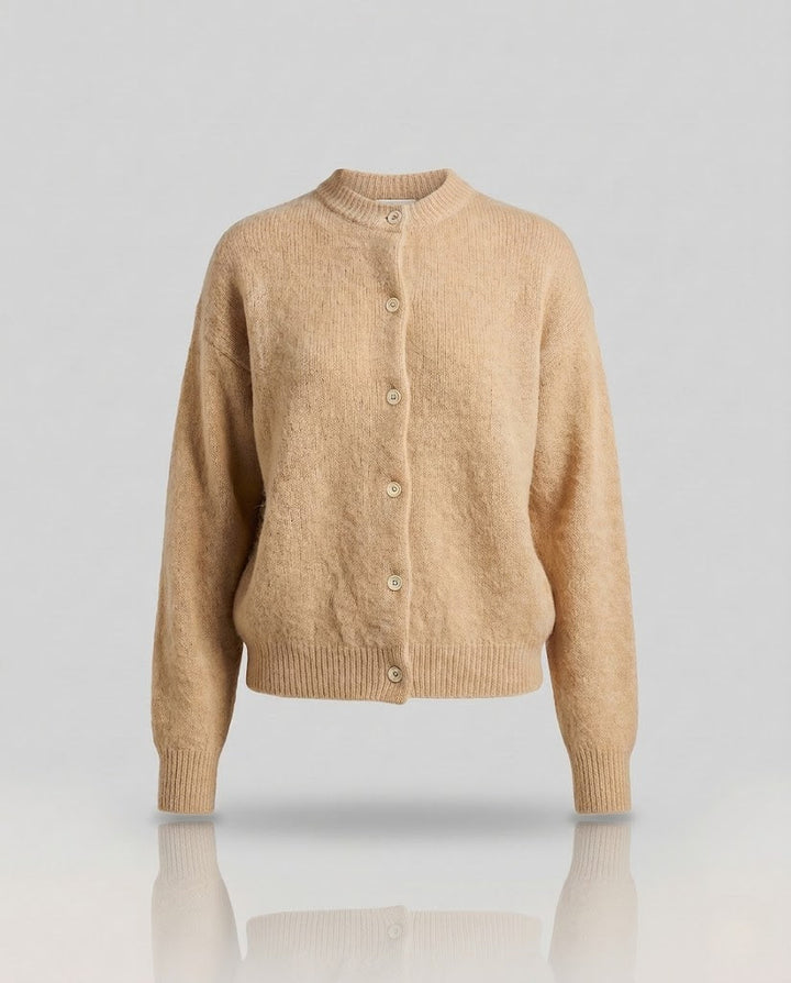Women's Fluffy Mohair Blend Short Cardigan with Oversized Sleeves and Button Closure Amarae
