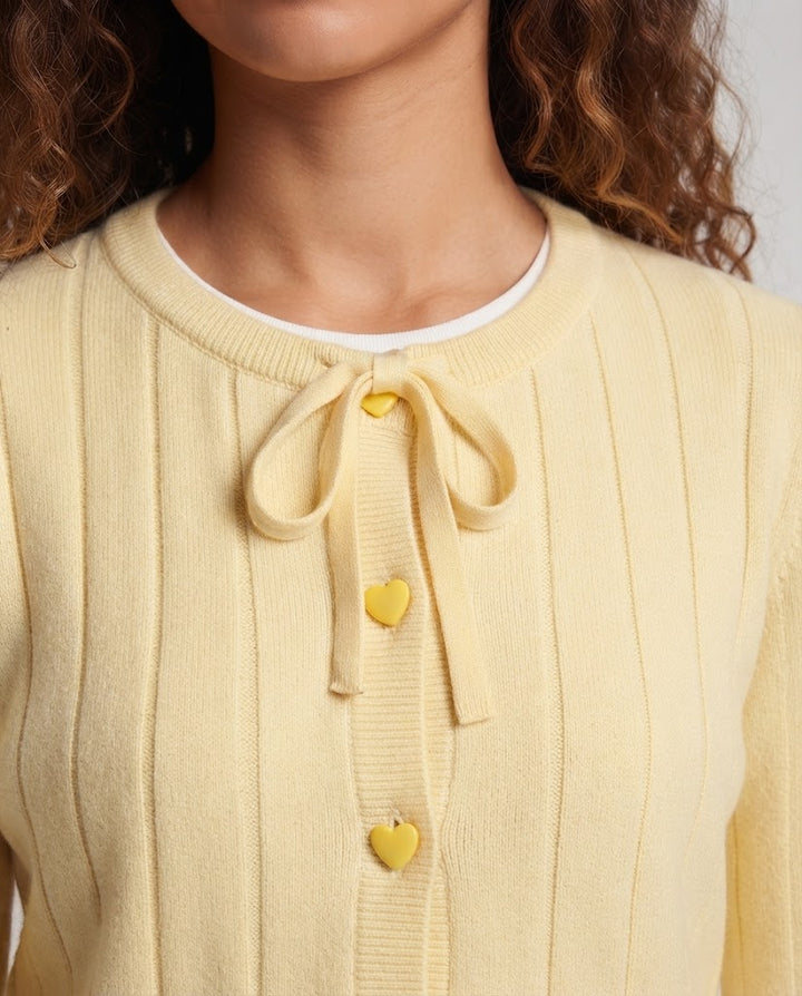 Women Ribbed Fine Knit Cardigan with Drawstring Closure and Button Placket Amarae