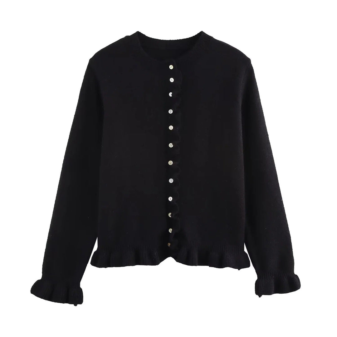 Lune London | Ruffled women's cardigan with buttons, chic layered top