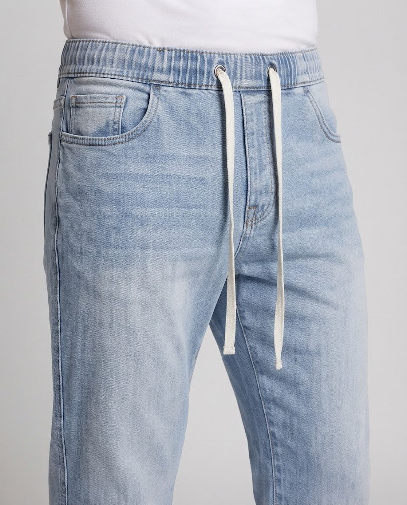 Men's Wide Stonewashed Denim Jeans with Floor-Length Hem and Relaxed Fit Amarae