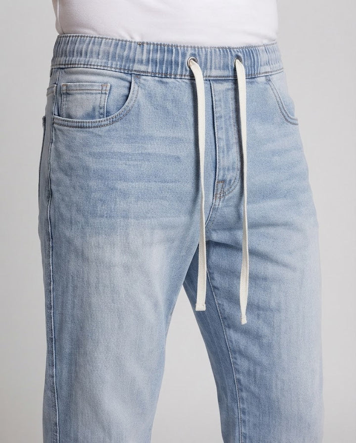Men's Wide Stonewashed Denim Jeans with Floor-Length Hem and Relaxed Fit Amarae
