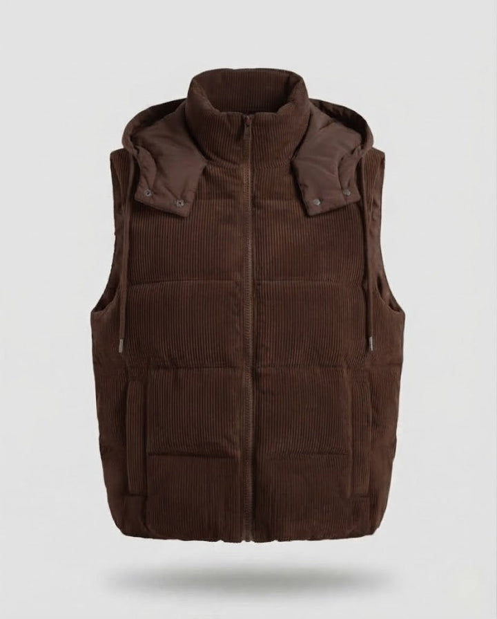 Women's Sleeveless Cord Vest with Quilted Thermal Filling and Stand-up Collar Amarae