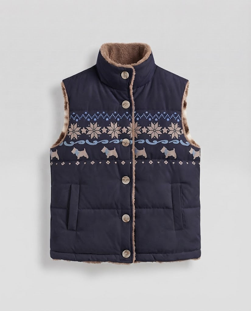 Women's Reversible Quilted Thermal Vest with Teddy Lining & Norwegian Pattern Amarae