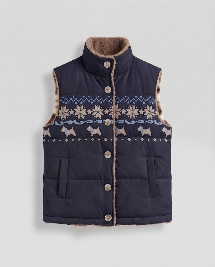Women's Reversible Quilted Thermal Vest with Teddy Lining & Norwegian Pattern Amarae