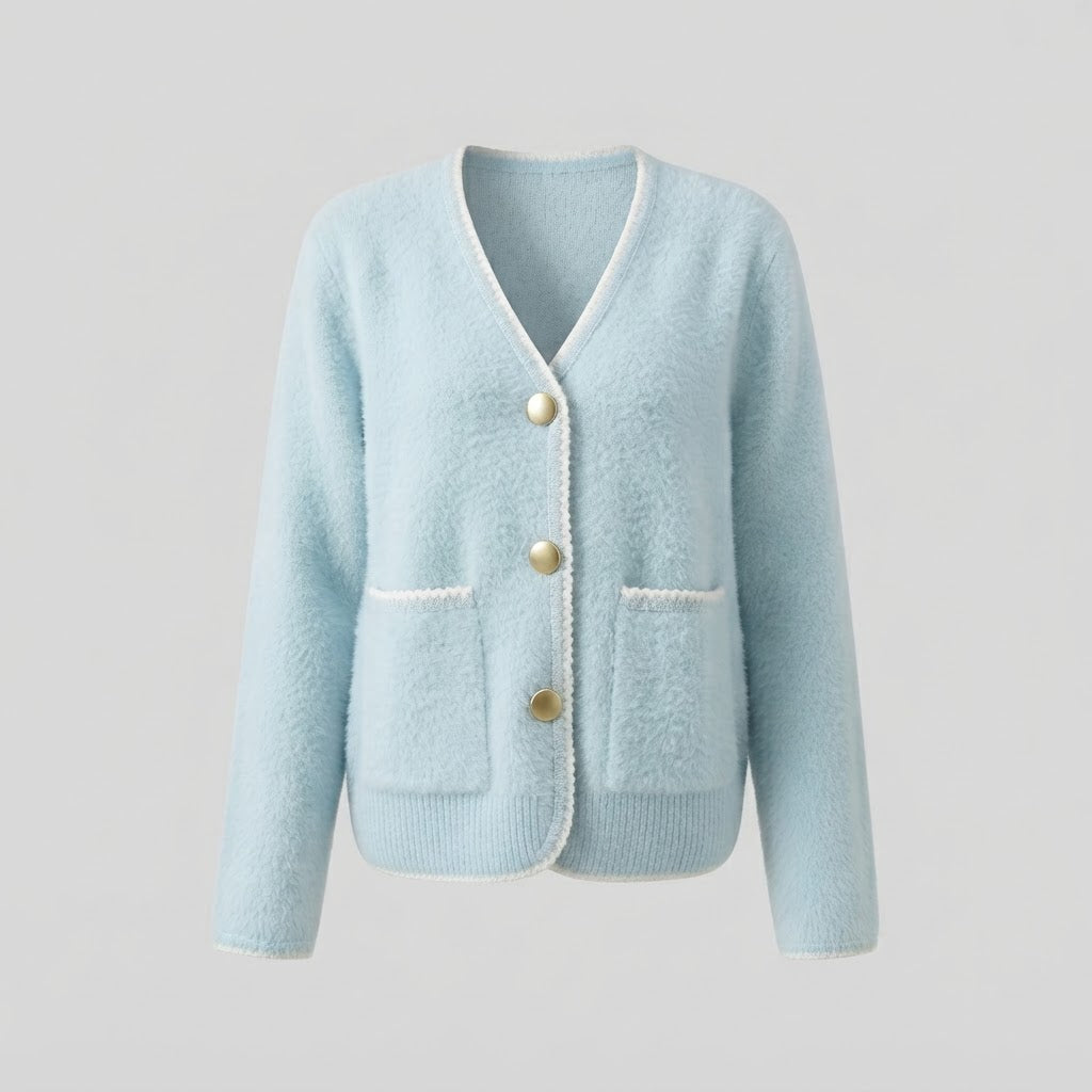 Women Cozy Boucle Cardigan with Decorative Trim Amarae