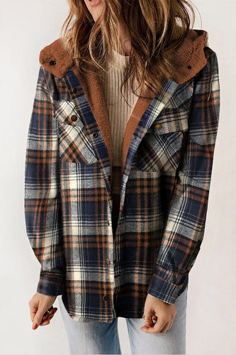 Amarae | Button Sherpa Lined Hooded Flannel Jacket