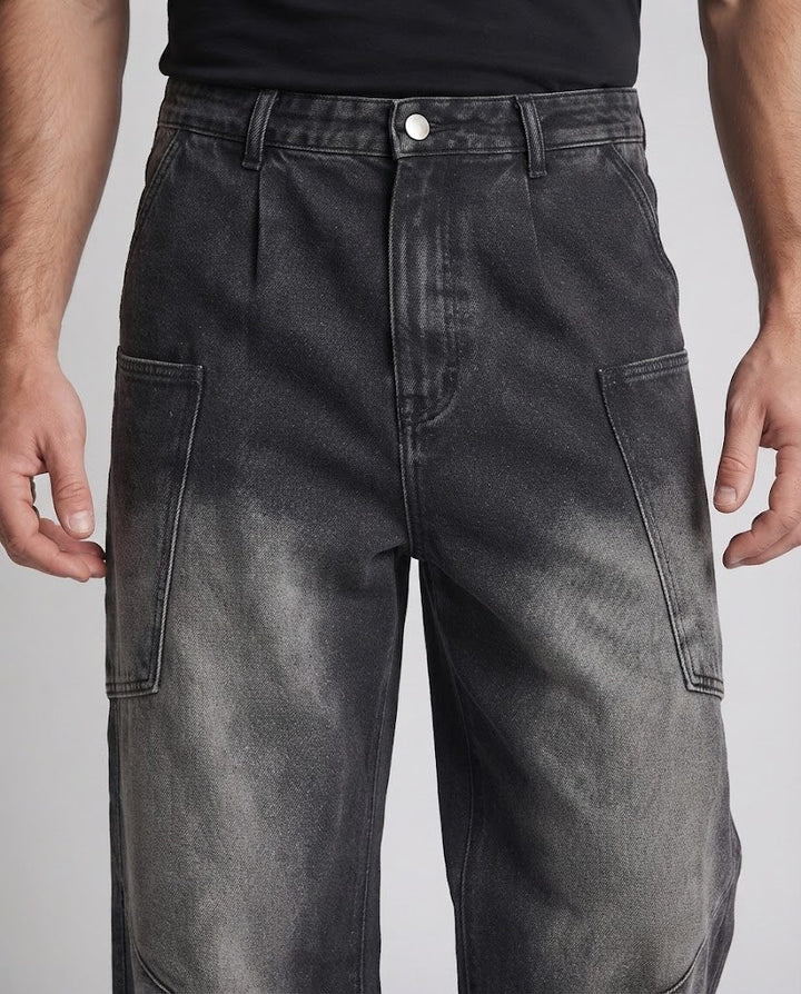 Men's Loose Vintage Denim Jeans with Patch Thigh Pockets and Casual Baggy Fit Amarae