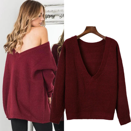 Knitted sweater for women with plunging V neckline and casual balloon sleeves Amarae