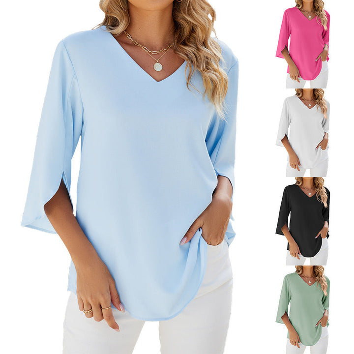 Amarae | Loose Chiffon Blouse Top with V-Neck