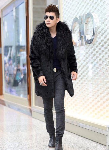 Elegant faux fur coat for men with luxurious collar Amarae