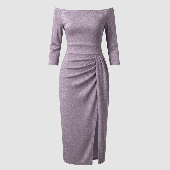 Elegant Wedding Guest Dress Off Shoulder Long Satin | Amarae