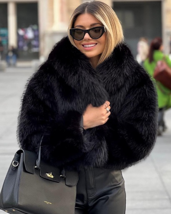 Women’s Faux Fur Jacket with Foldable Collar & Long Sleeves | Amarae