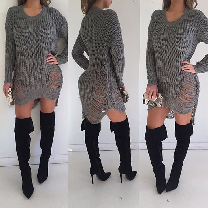Knit dress for women with refined cut-out details and an asymmetrical hem Lune London