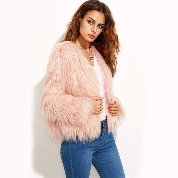 Ladies Chic and Stylish Faux Fur Plush Jacket