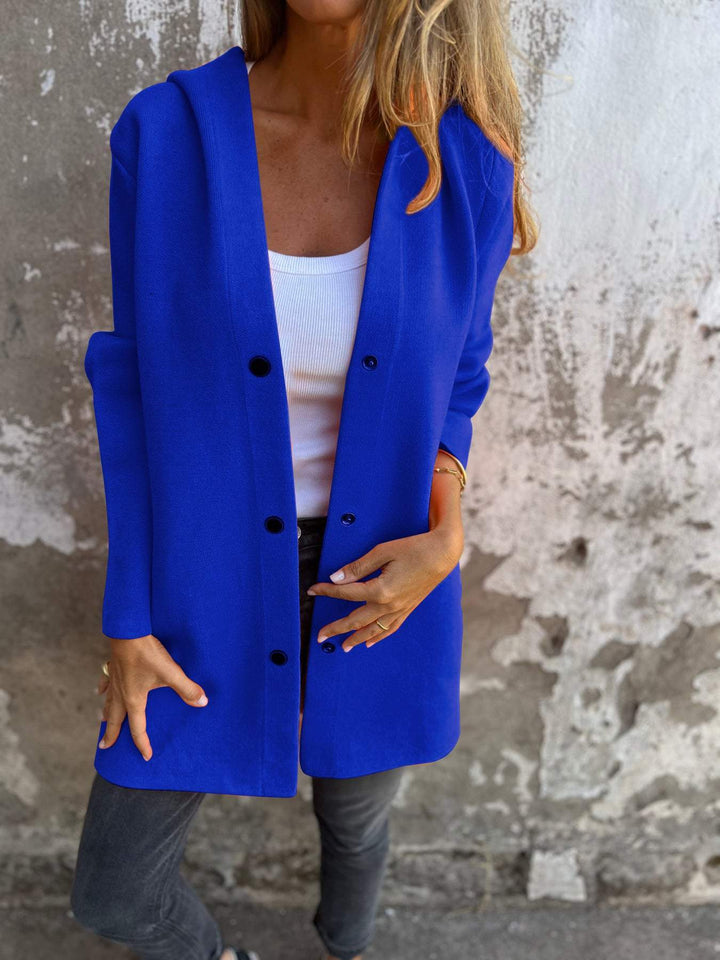 Amarae | Long Jacket - Wool Blend - Button Closure with Hood - Comfortable Fit