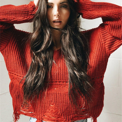 Ladies' sweater with casual fringe design Amarae