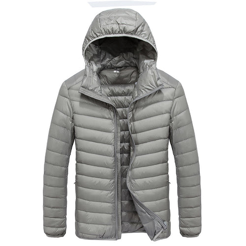 Lightweight down jacket for men with removable hood and water-repellent material Amarae