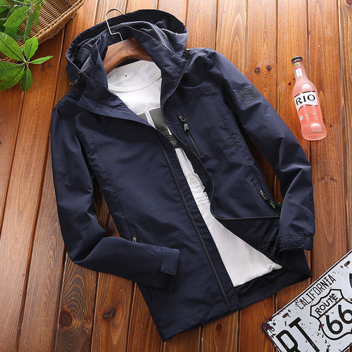 Lightweight jacket for men with adjustable hood and breathable material Amarae