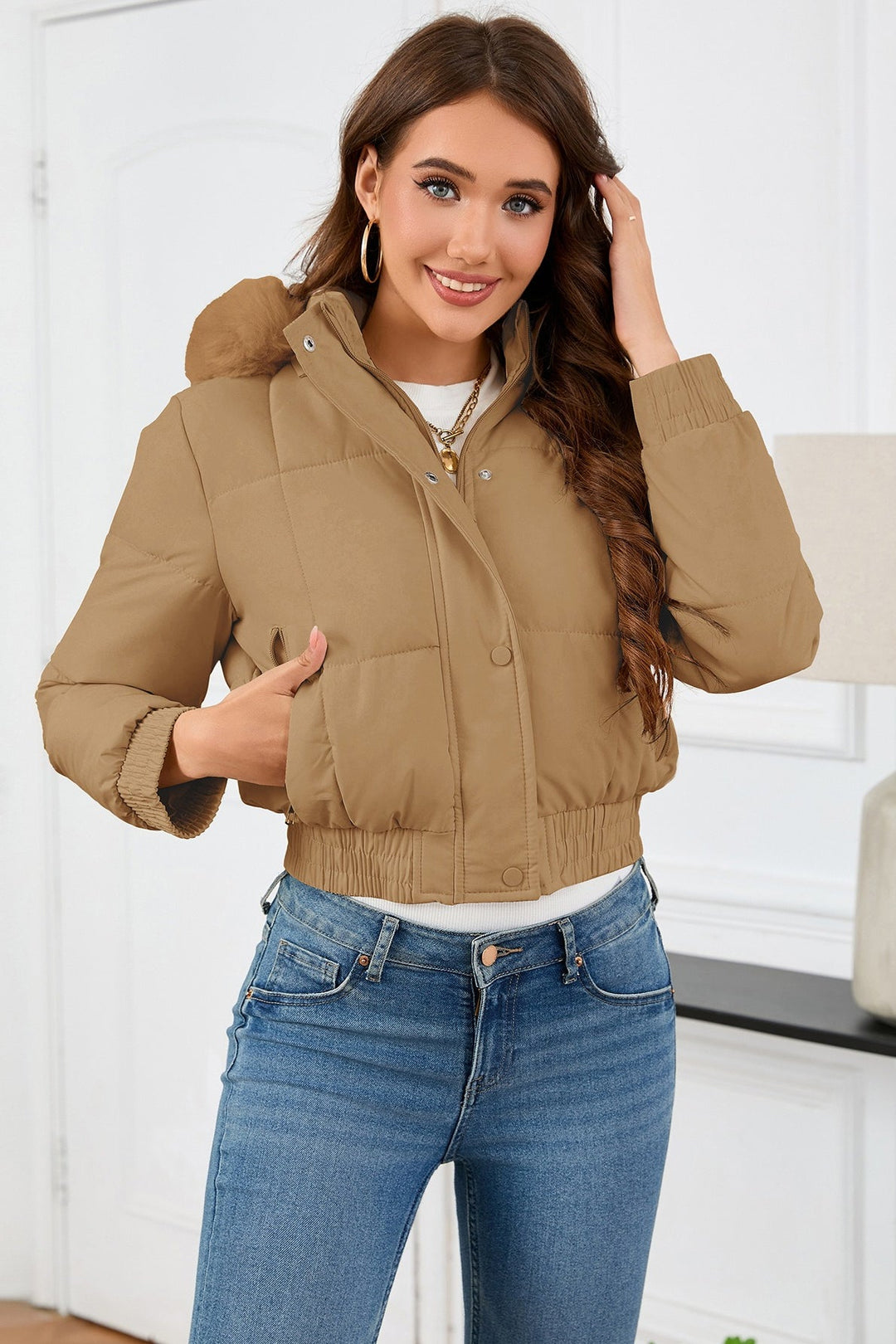 Amarae | High Waist Faux Fur Hooded Puffer Jacket