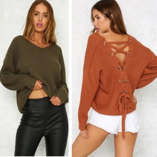 Chunky knit sweater for women with a relaxed fit and deep round neck Amarae