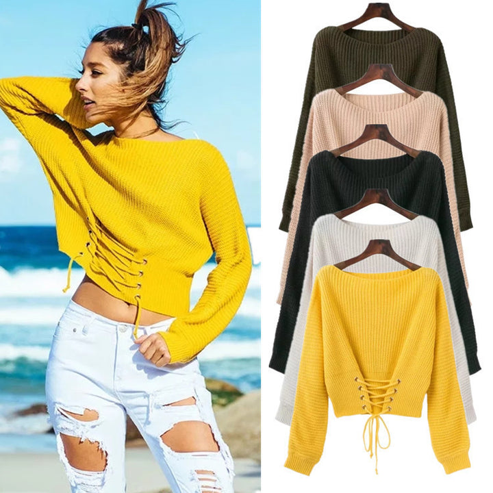 Trendy knit sweater for women with a deep back detail and a relaxed fit Lune London