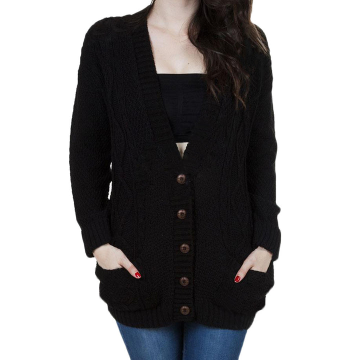 Knitted jacket for women with woven pattern and practical pockets Lune London