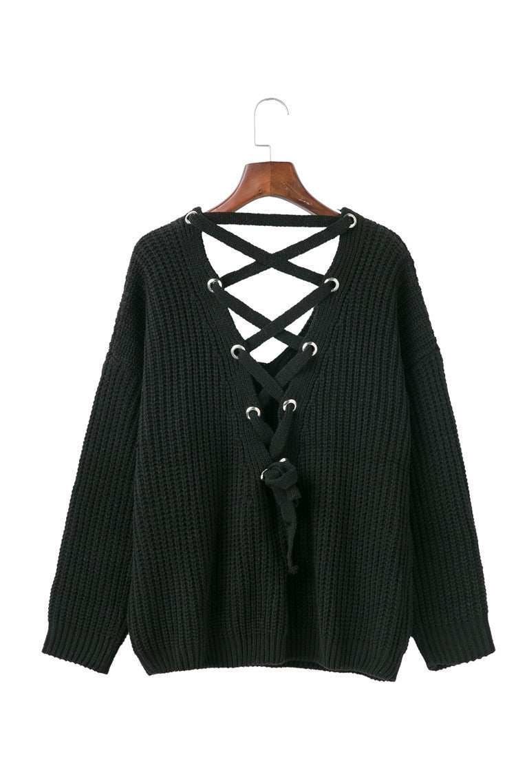 Knitted sweater for women with lace-up design on the sides and loose fit Lune London