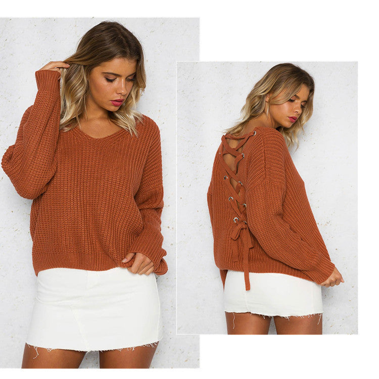 Knitted sweater for women with lace-up design on the sides and loose fit Lune London