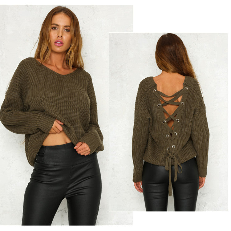 Knitted sweater for women with lace-up design on the sides and loose fit Lune London