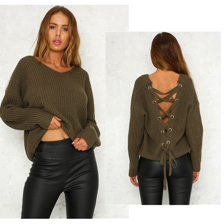 Knitted sweater for women with lace-up design on the sides and loose fit Lune London