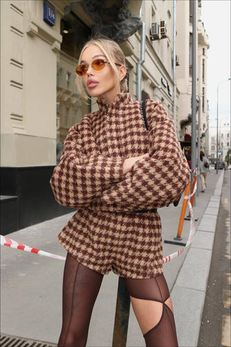 Amarae | Houndstooth Zip Jacket and Shorts Two-Piece Set