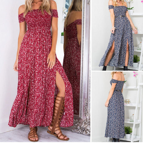 Robe maxi pour femmes avec un motif floral délicatement détaillé et une fente sur le côté Chic & Stil