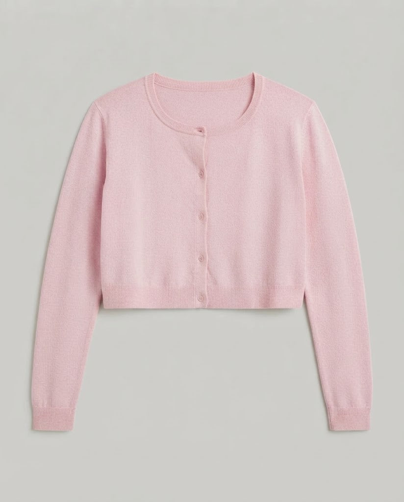 Women's Short Cut-Out Cropped Cardigan with Two-tone Layering Look and Button Placket Amarae