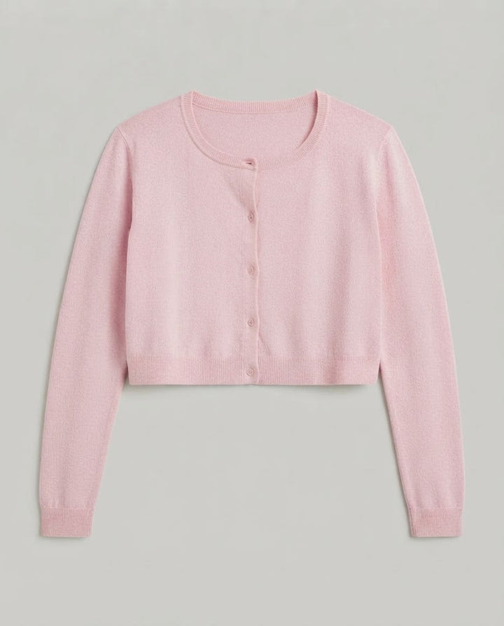 Women's Short Cut-Out Cropped Cardigan with Two-tone Layering Look and Button Placket Amarae
