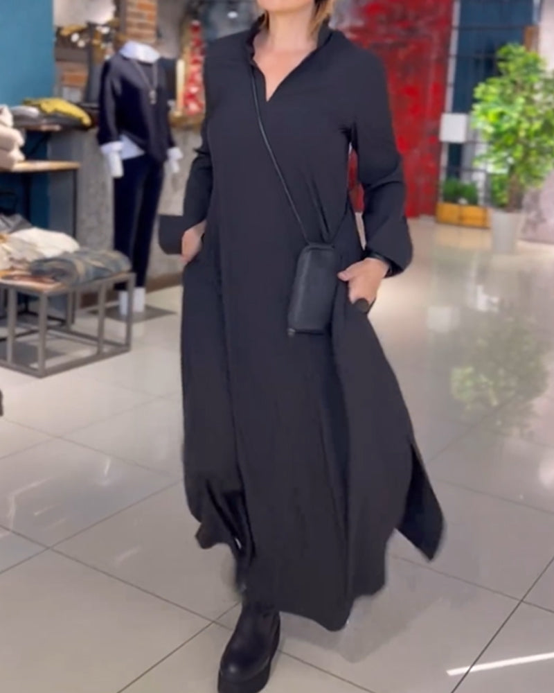 Lune London | Loose Long Dress with Lapels and Side Slit