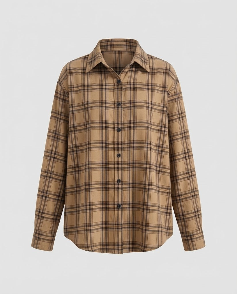 Ladies Casual Oversized Checked Cotton Shirt with Button Placket Amarae
