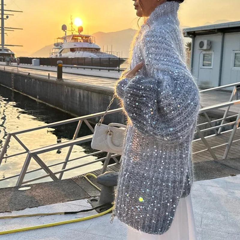 Lune London | Jersey vest with sequins - Shiny elegance & Lightweight fabric - Solid cardigan for daily life & special occasions