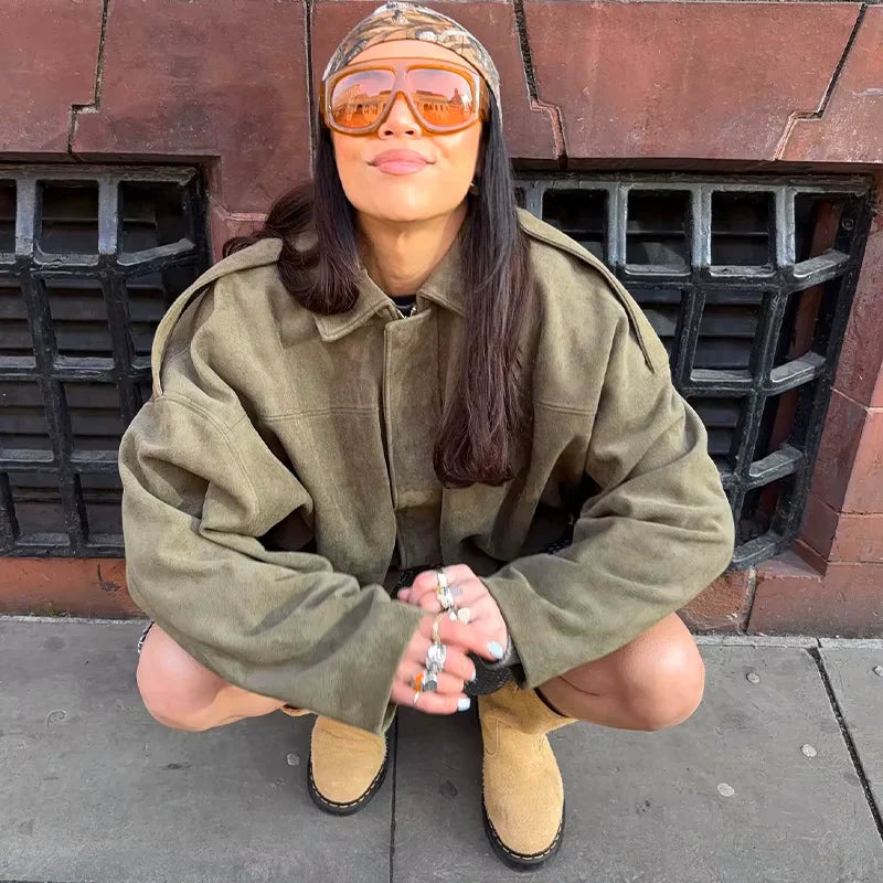 Amarae | Oversized Jacket - Soft Suede Lining - Fully Lined - Khaki
