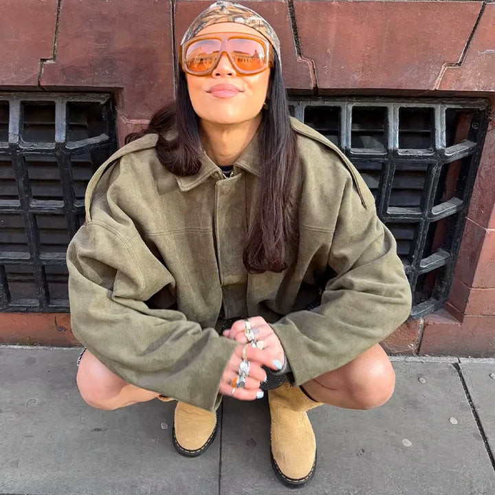 Amarae | Oversized Jacket - Soft Suede Lining - Fully Lined - Khaki